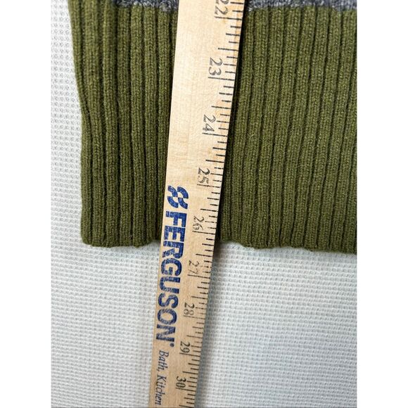 LOFT Green Gray Striped Sweater Women’s L Wool Blend V-Neck Cable Knit Soft Cozy - Picture 6 of 11